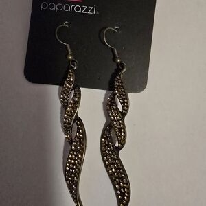 Paparazzi Gold Twisted Crystal Drop Earrings
